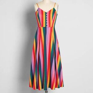Modcloth Bright & Beautiful Candy-Coated Rainbows Midi Dress pink multi size XS